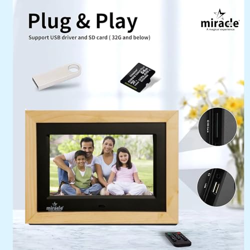 Miracle Digital 7''(17.78) IPS Wooden Digital Photo Frame with High Def Screen,USB DiskCard, RemotePhotos SlideShow,Video Audio, Support SD Built in 8GB Memory & 2GB RAM 180°Wide Angle Viewing(Light) - Image 5