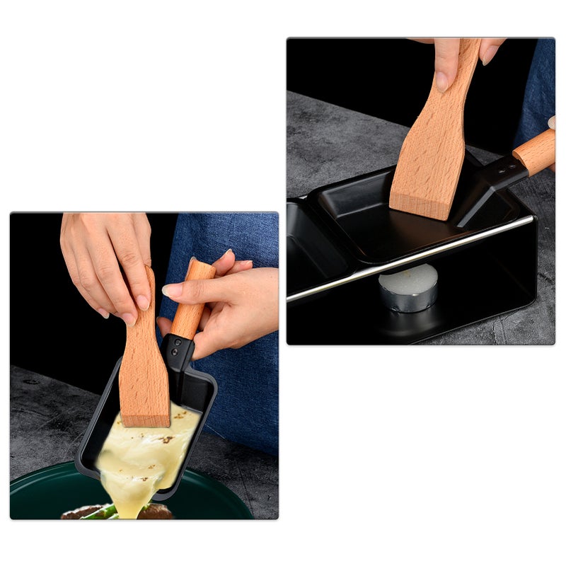 Cheese Raclette Set Cheese Melter Pan Non-Stick Raclette Grill Set Portable Candlelight Raclette with Spatula Home Metal Kitchen Grilling Tool with Wood Handle - Image 5