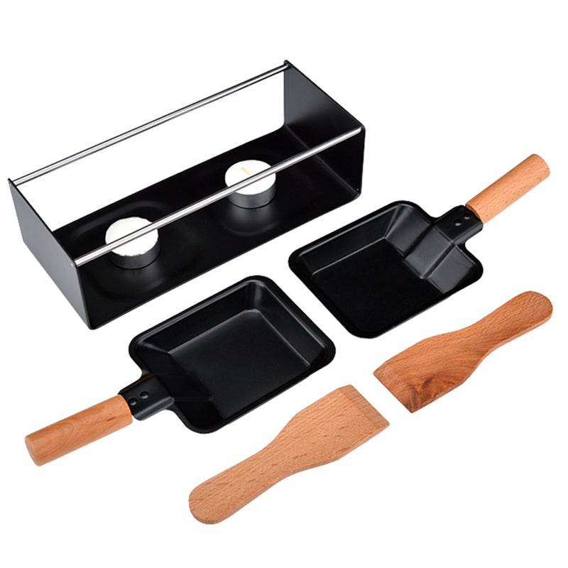 Cheese Raclette Set Cheese Melter Pan Non-Stick Raclette Grill Set Portable Candlelight Raclette with Spatula Home Metal Kitchen Grilling Tool with Wood Handle - Image 1