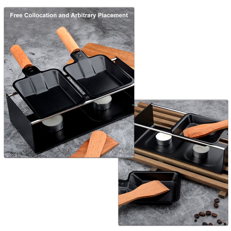 Cheese Raclette Set Cheese Melter Pan Non-Stick Raclette Grill Set Portable Candlelight Raclette with Spatula Home Metal Kitchen Grilling Tool with Wood Handle - Image 4