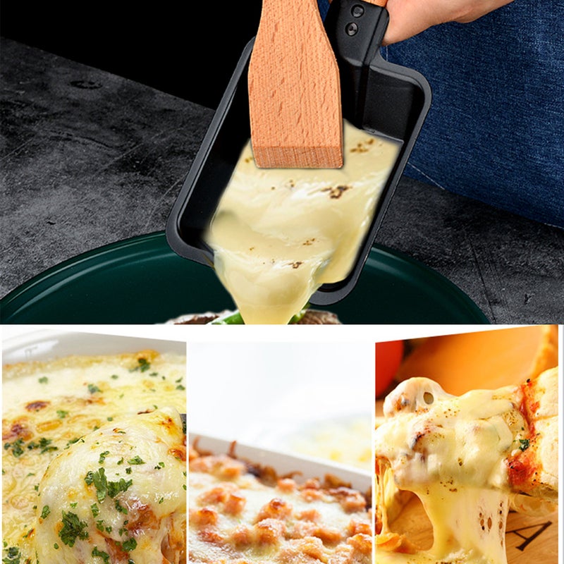 Cheese Raclette Set Cheese Melter Pan Non-Stick Raclette Grill Set Portable Candlelight Raclette with Spatula Home Metal Kitchen Grilling Tool with Wood Handle - Image 2