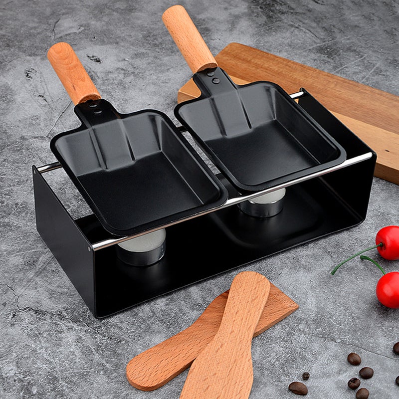 Cheese Raclette Set Cheese Melter Pan Non-Stick Raclette Grill Set Portable Candlelight Raclette with Spatula Home Metal Kitchen Grilling Tool with Wood Handle - Image 3