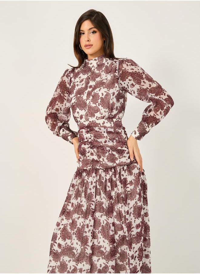 Styli - All Over Print High Neck A-Line Maxi Dress - Image 1