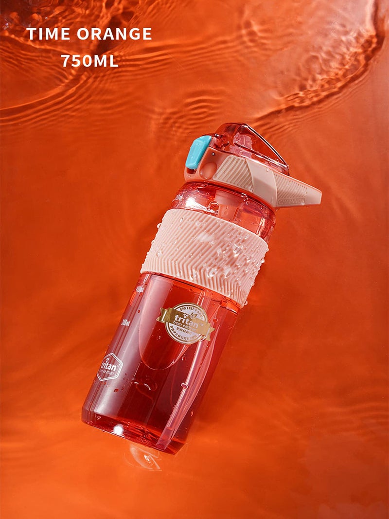 US1984 Water Bottle 750 ML with Travel Mugs with Scale, Tritan Strong Water Bottle Leak proof Durable BPA Free Non-Toxic Water bottles for office gym (Orange) - Image 2