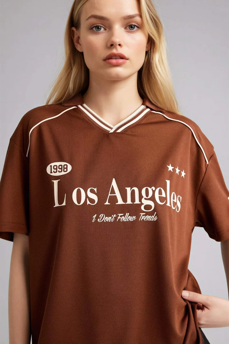 ديفاكتو Printed Oversize Polo T-Shirt