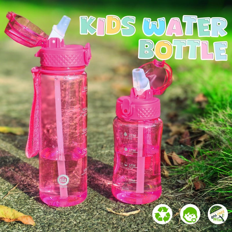 OLDLEY 12oz Kids Motivational Water Bottle with Silicone Straw, Leak-Proof Tritan BPA-Free, Reusable for School Girls & Boys, Eggplant - Image 2