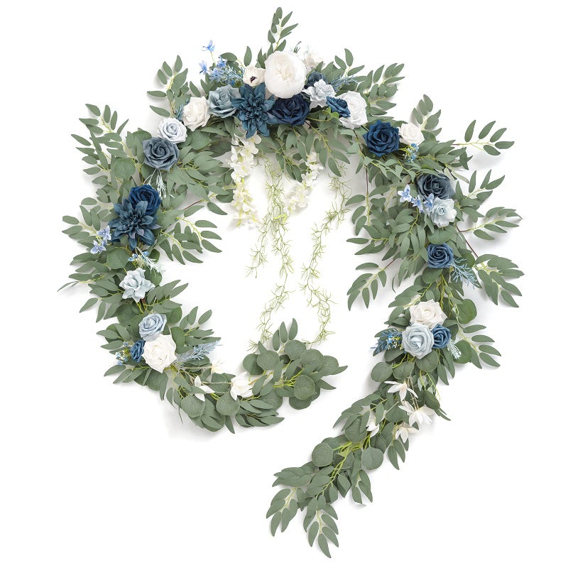 Ling's moment Lings Moment 9FT Spring Flower Garland Wedding Arch Flowers for Backdrop Decoration Eucalyptus  Rose Artificial Floral Garland for Mantle  Sweetheart Head Table Decor for Reception Dusty Blue 