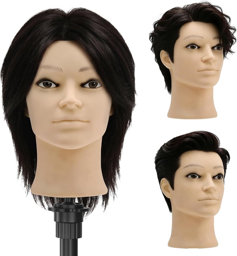 TwoWin 13 Inch (33 cm) Hairdressing Head Real Hair, Man Hairdressing Head Practice Head 100% Real Hair, Training Head for Hairdressers, Hairstyle Head Male Haircut, Practice Head Hairdresser with - Image 1