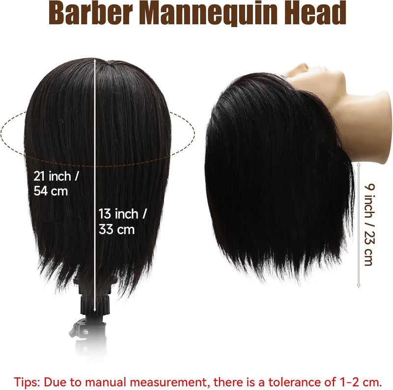 TwoWin 13 Inch (33 cm) Hairdressing Head Real Hair, Man Hairdressing Head Practice Head 100% Real Hair, Training Head for Hairdressers, Hairstyle Head Male Haircut, Practice Head Hairdresser with - Image 5
