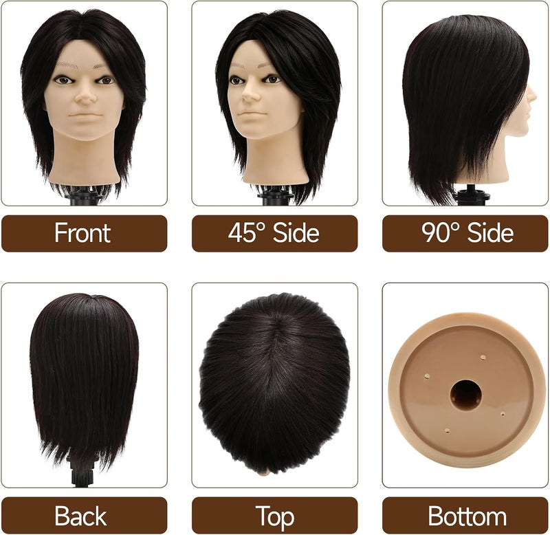 TwoWin 13 Inch (33 cm) Hairdressing Head Real Hair, Man Hairdressing Head Practice Head 100% Real Hair, Training Head for Hairdressers, Hairstyle Head Male Haircut, Practice Head Hairdresser with - Image 2