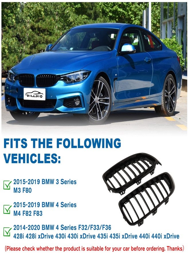 BILLDIO F32 Grille - Black Kidney Single slats Grill Compatible With BMW 4 Series F32/F33/F36 2014-2020 428i 430i 435i 440i, 2015-2019 M4 F82 F83 3 Series M3 F80,ABS Gloss Black Kidney Grill - Image 4