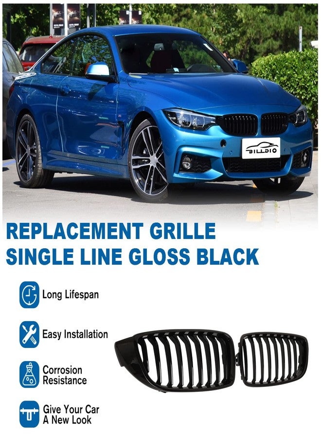 BILLDIO F32 Grille - Black Kidney Single slats Grill Compatible With BMW 4 Series F32/F33/F36 2014-2020 428i 430i 435i 440i, 2015-2019 M4 F82 F83 3 Series M3 F80,ABS Gloss Black Kidney Grill - Image 2