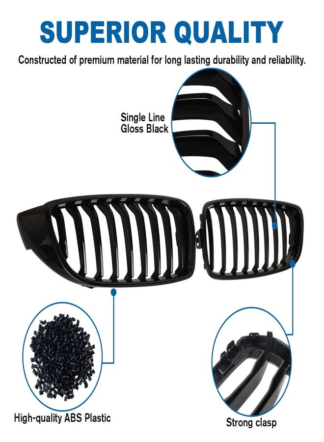 BILLDIO F32 Grille - Black Kidney Single slats Grill Compatible With BMW 4 Series F32/F33/F36 2014-2020 428i 430i 435i 440i, 2015-2019 M4 F82 F83 3 Series M3 F80,ABS Gloss Black Kidney Grill - Image 3