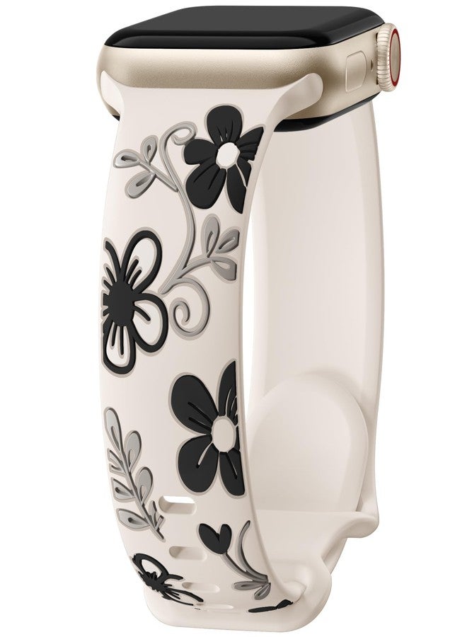 Witzon Cute Floral Band Compatible with Apple Watch Bands For Women 42mm 41mm 40mm 38mm 44mm 45mm 46mm 49mm, Engraved Flower Soft Silicone Inlay Strap for iWatch Series 10 9 8 7 6 5 4 3 2 SE Ultra, - Image 1