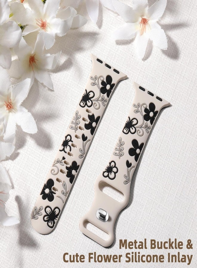 Witzon Cute Floral Band Compatible with Apple Watch Bands For Women 42mm 41mm 40mm 38mm 44mm 45mm 46mm 49mm, Engraved Flower Soft Silicone Inlay Strap for iWatch Series 10 9 8 7 6 5 4 3 2 SE Ultra, - Image 5