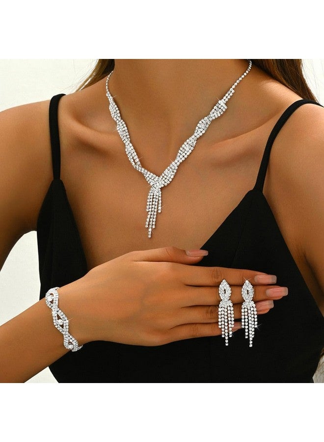 GORAIS Wedding Prom Jewelry Sets Bridal Rhinestone Necklace Earrings Bracelet Set Formal Costume Jewelry For Women And Brides - Image 5