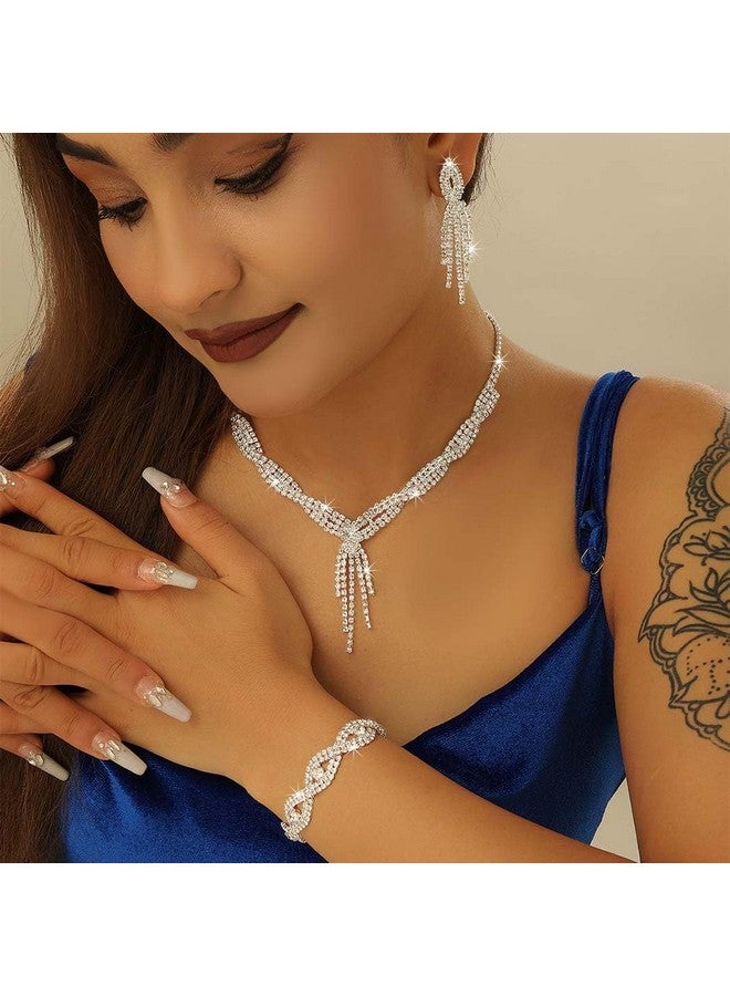 GORAIS Wedding Prom Jewelry Sets Bridal Rhinestone Necklace Earrings Bracelet Set Formal Costume Jewelry For Women And Brides - Image 4