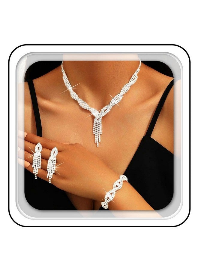 GORAIS Wedding Prom Jewelry Sets Bridal Rhinestone Necklace Earrings Bracelet Set Formal Costume Jewelry For Women And Brides - Image 1