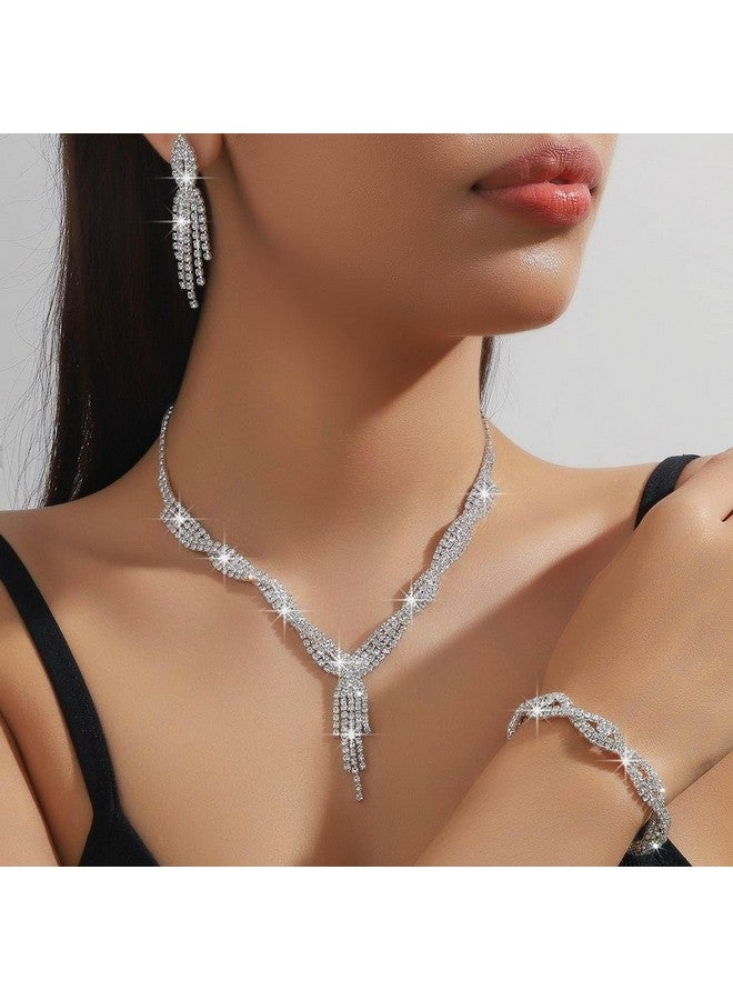 GORAIS Wedding Prom Jewelry Sets Bridal Rhinestone Necklace Earrings Bracelet Set Formal Costume Jewelry For Women And Brides - Image 3