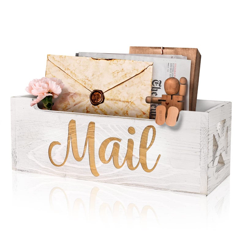 BOTOP Mail Holder Countertop - Mail Organizer Countertop, Mail Holder Box for Desk, Letter Holder, Mail Tray, Mail Basket for Counter, Rustic Wooden Mail Storage Organizer Wall Mounted - Image 1