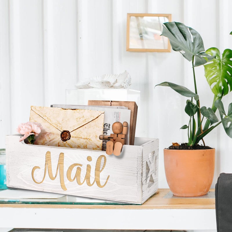 BOTOP Mail Holder Countertop - Mail Organizer Countertop, Mail Holder Box for Desk, Letter Holder, Mail Tray, Mail Basket for Counter, Rustic Wooden Mail Storage Organizer Wall Mounted - Image 5