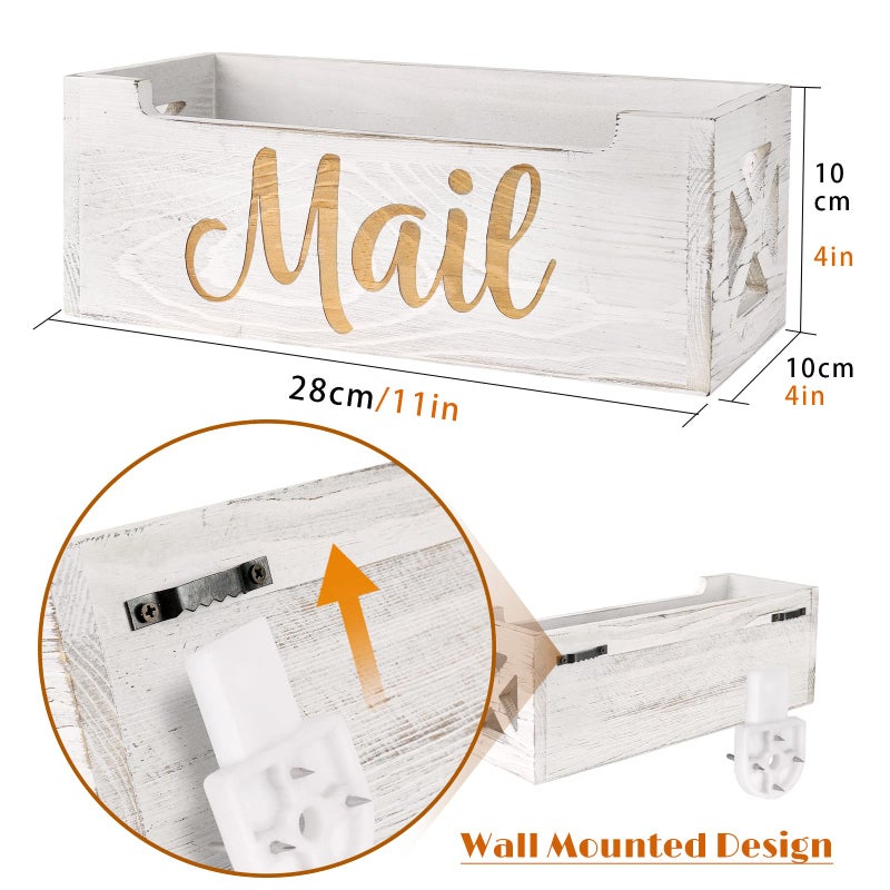 BOTOP Mail Holder Countertop - Mail Organizer Countertop, Mail Holder Box for Desk, Letter Holder, Mail Tray, Mail Basket for Counter, Rustic Wooden Mail Storage Organizer Wall Mounted - Image 3