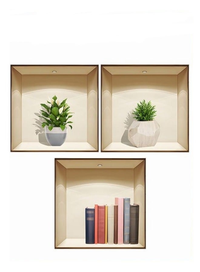 MIXDE 3-Piece 3D Printed Wall Sticker,Removable Flowerpots And Bookshelf Wall Sticker,Creative Botanical Wall Art Mural Decoration - Image 5