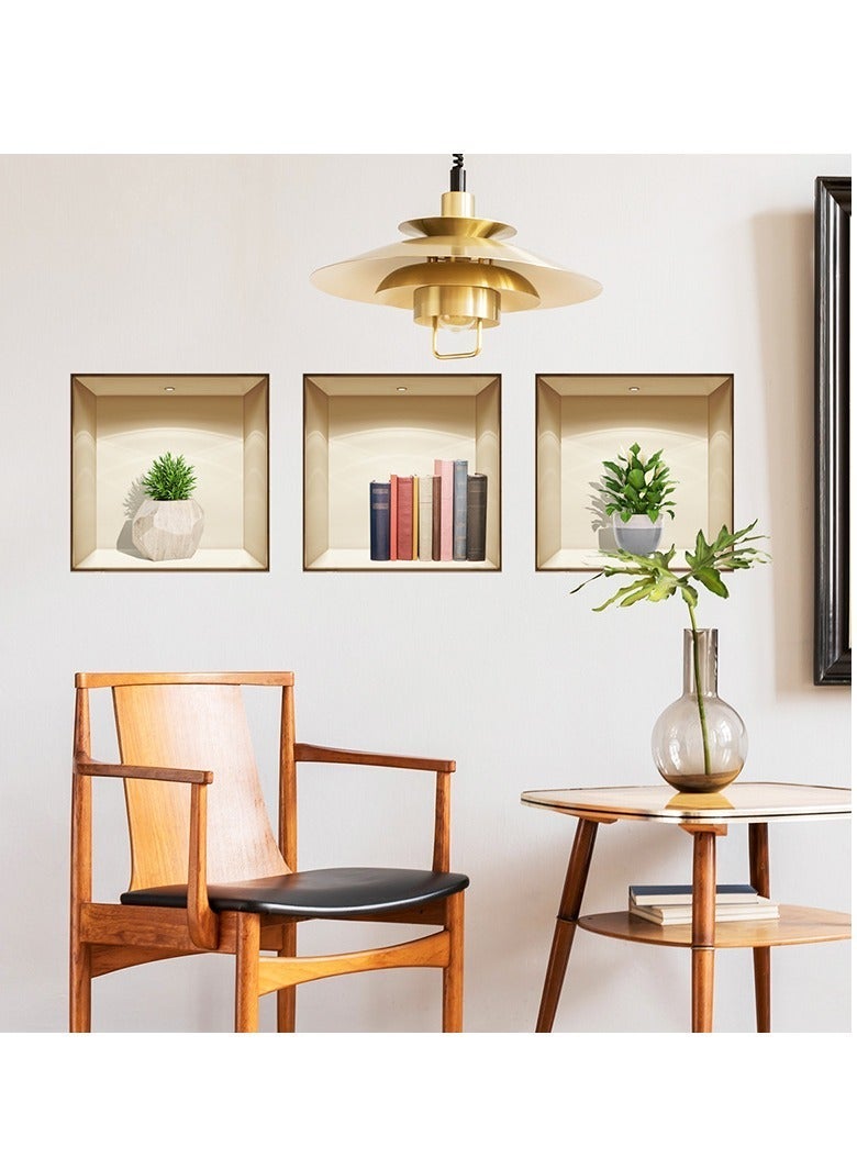 MIXDE 3-Piece 3D Printed Wall Sticker,Removable Flowerpots And Bookshelf Wall Sticker,Creative Botanical Wall Art Mural Decoration - Image 3