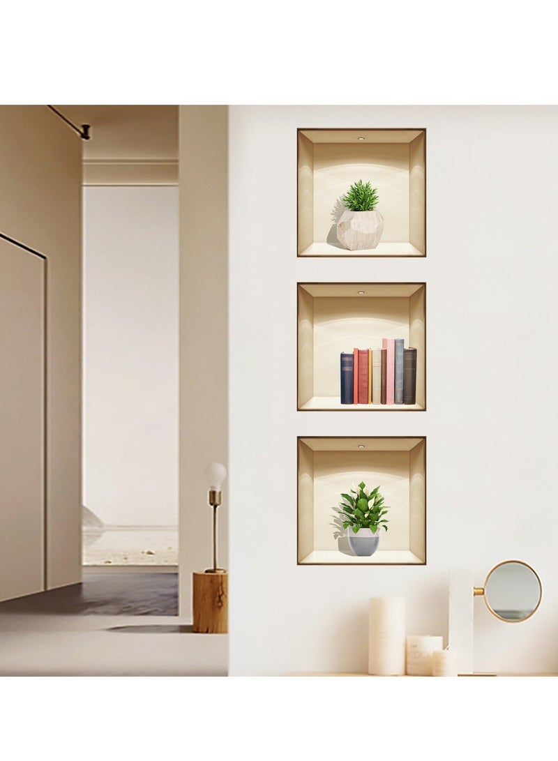 MIXDE 3-Piece 3D Printed Wall Sticker,Removable Flowerpots And Bookshelf Wall Sticker,Creative Botanical Wall Art Mural Decoration - Image 4