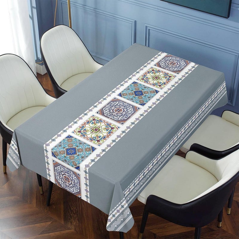 YumLock Eco-Friendly PVC Tablecloth, Waterproof Washable Vinyl Table Cover, Stain Resistant Table Cloth for Rectangle Tables (140x220cm, 6-8 Seats), for Home Kitchen Dining Party Events (Grey) - Image 1
