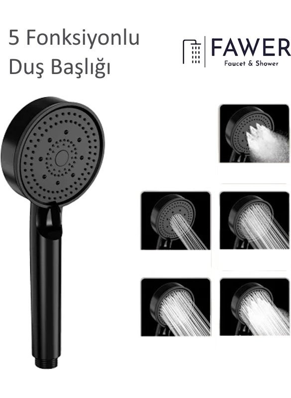 FAWER Faucet & Shower 5 Function Black High Pressure Adjustable Shower Head Hand Shower  - Image 1