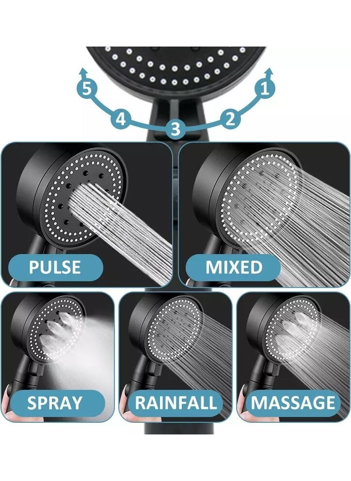 FAWER Faucet & Shower 5 Function Black High Pressure Adjustable Shower Head Hand Shower  - Image 5