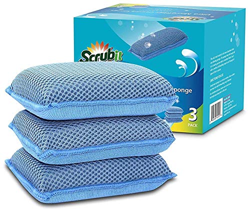 SCRUBIT Miracle Microfiber Kitchen Sponge by ScrubIt NonScratch Heavy Duty Dishwashing Cleaning sponges Machine Washable Blue - Image 2