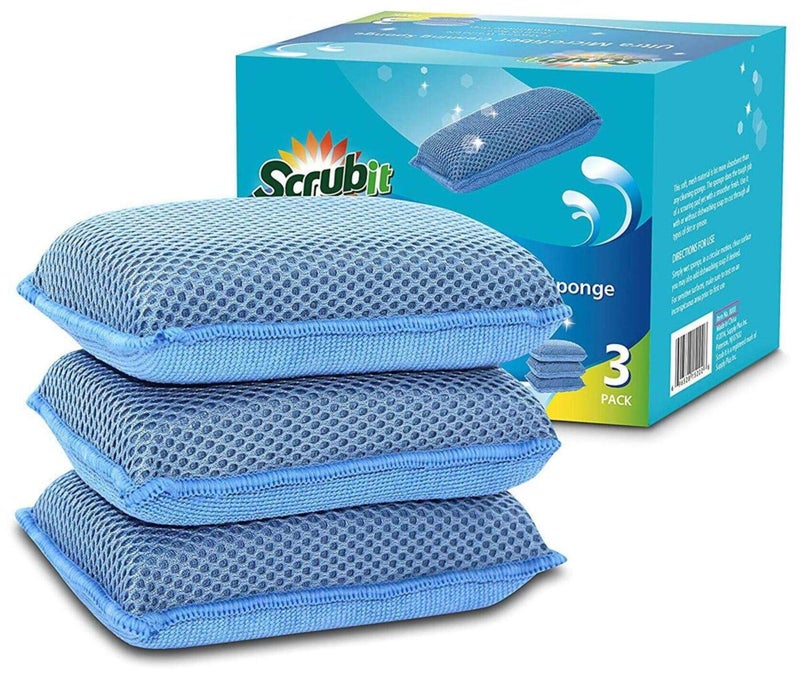 SCRUBIT Miracle Microfiber Kitchen Sponge by ScrubIt NonScratch Heavy Duty Dishwashing Cleaning sponges Machine Washable Blue - Image 1