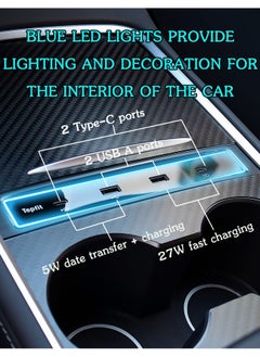 KASTWAVE KASTWAVE for Tesla Model 3 / Y Docking Station 4 in 1 USB LED Hub, Compatible Docking ​Station（2021 2022） ​of Center Console HUB Adapter Multiport Cable Extension Accessories  - Image 3