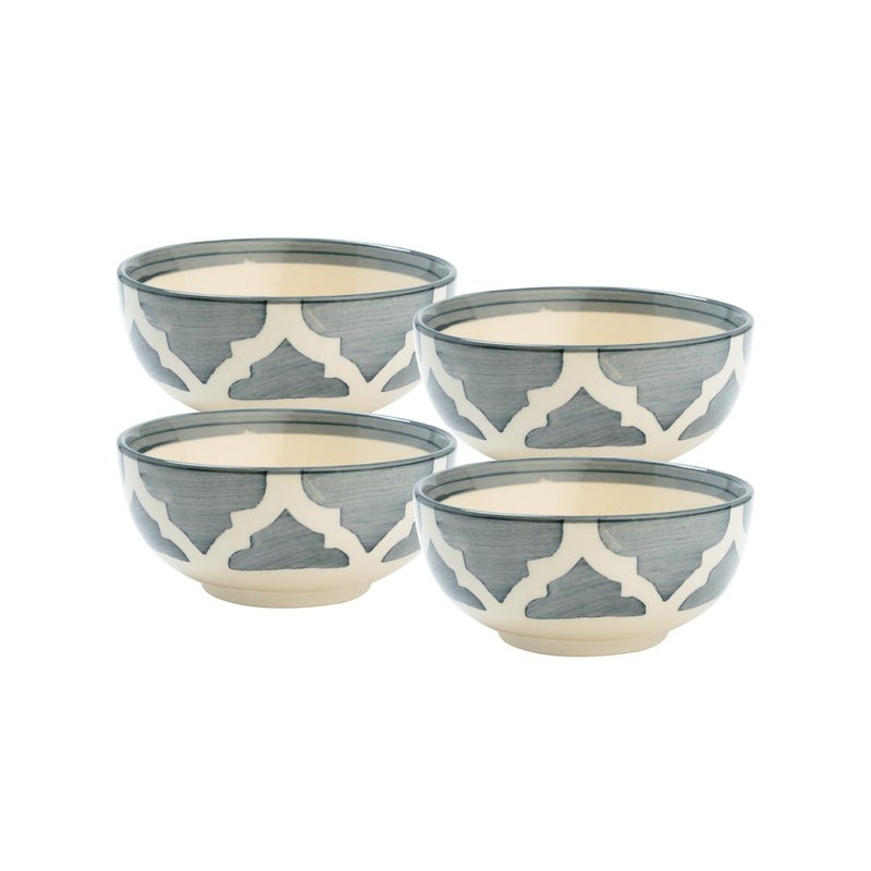 Sugalsu Soup Bowls Set of 4 4 Inch Cereal Bowls for Kitchen Ceramic Bowl Colorful Patterned Porcelain Bowls for Kitchen Decor and Housewarming Gift Dishwasher and Microwave SafeGrey - Image 1