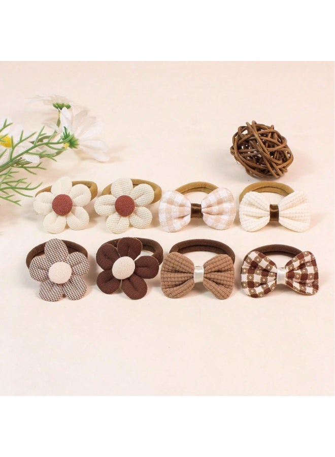 16 Pcs Pet Hair Bows Elastic Bands Set, Cute Coffee Color Floral & Bowknot Grooming Accessories for Cats and Dogs, Soft High Stretch No-Pull Hair Ties - Image 3