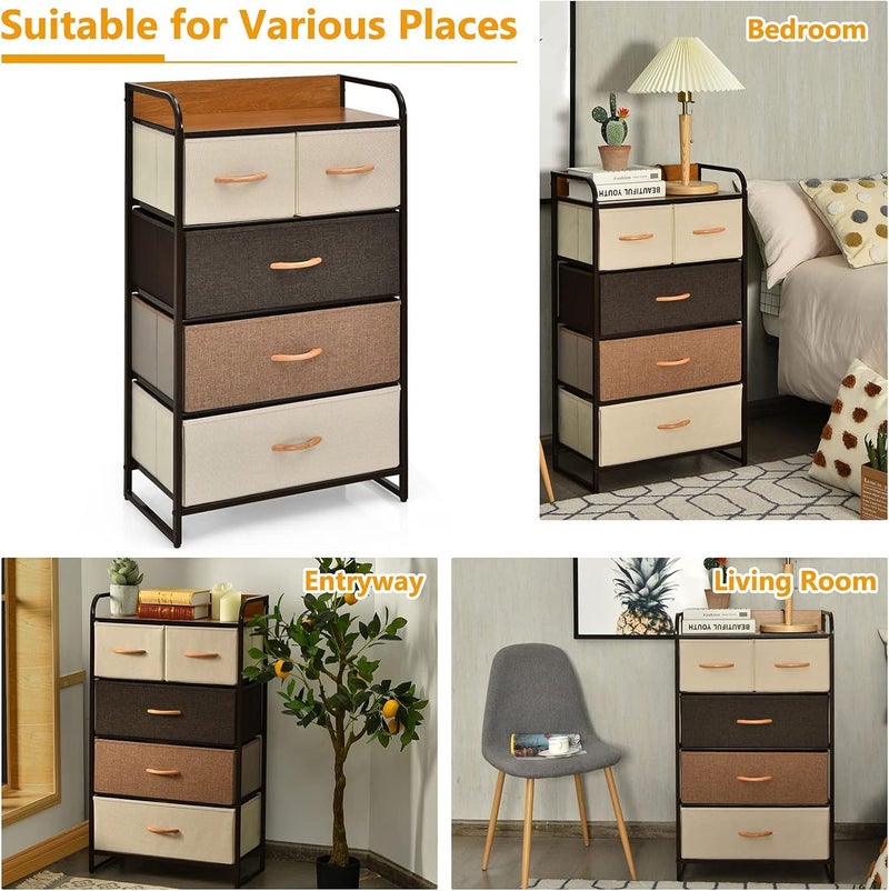 Sharpdo Dresser With 5 Drawers, Storage Tower, Iron Frame Fabric Multi-Layer Storage Cabinet, Dresser for Bedroom, Hallway, Nesting Tables, Entryway, Closets, Sturdy Steel Frame, Wood Top - Image 5