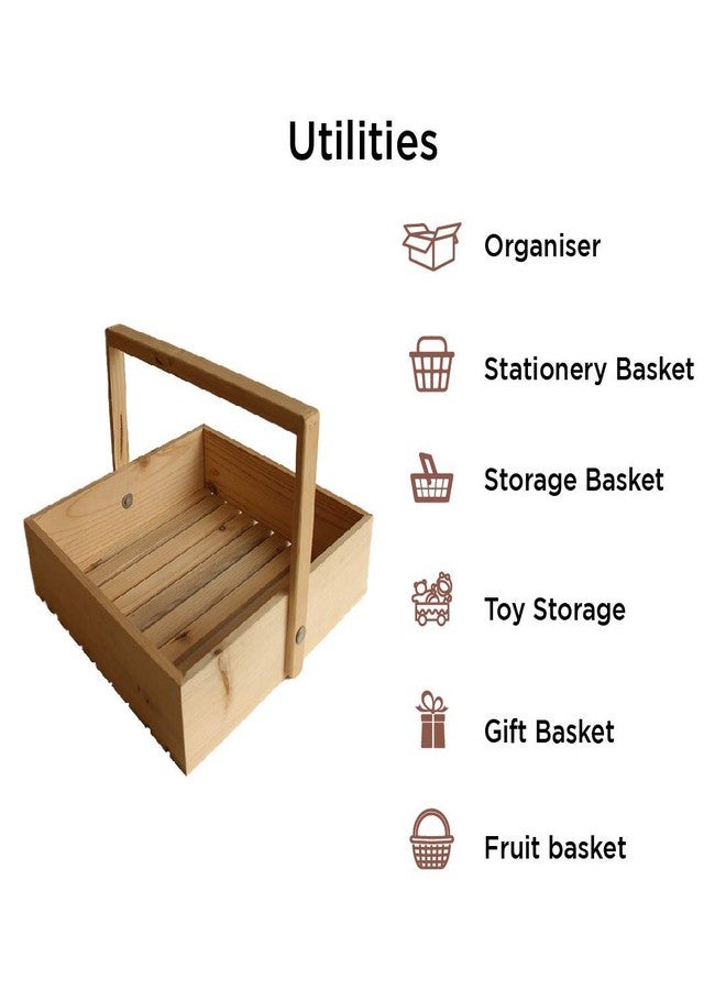 KHUSHA CREATIONS Square Pinewood Hamper Basket with Handle/Gift Packing Basket/Gift Hamper Basket, Baby Shower Gifting, Diwali Dry Fruit Hamper, Wedding Return Gift Trays (Large(10 * 10inches)) - Image 2