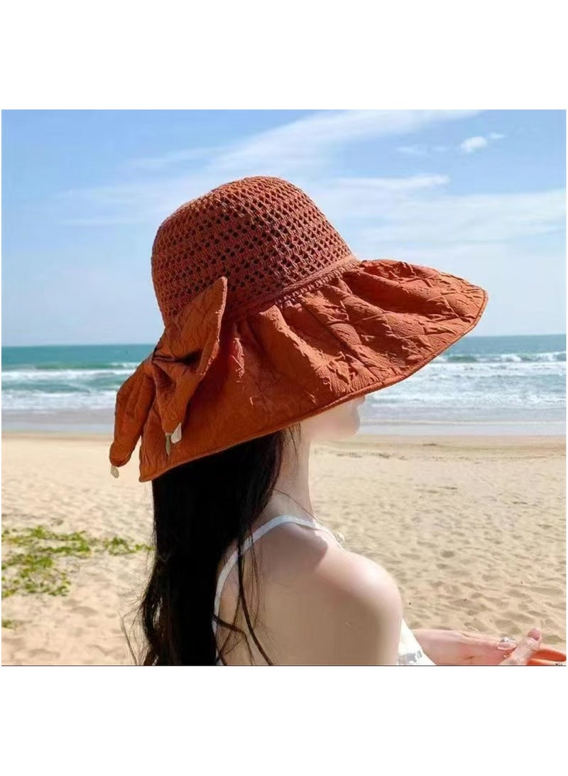 New Storage Bow Sunscreen Hat for Summer Sunshade, UV Protection, Outdoor Versatile, Large brimmed Fisherman's Hat  - Image 1