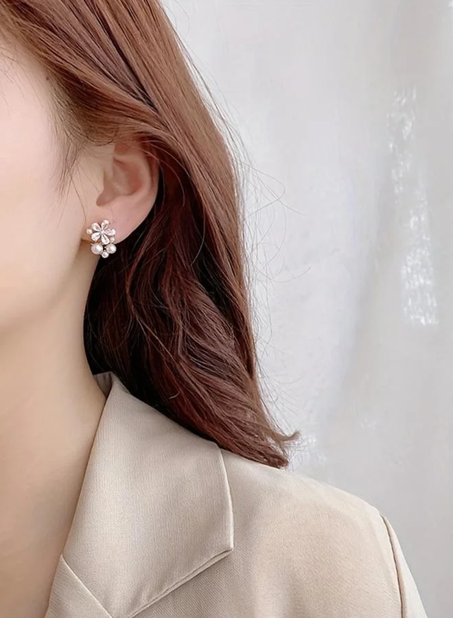 تايك تو Take Two Rhinestone Flower Faux Pearl Decor Stud Earrings