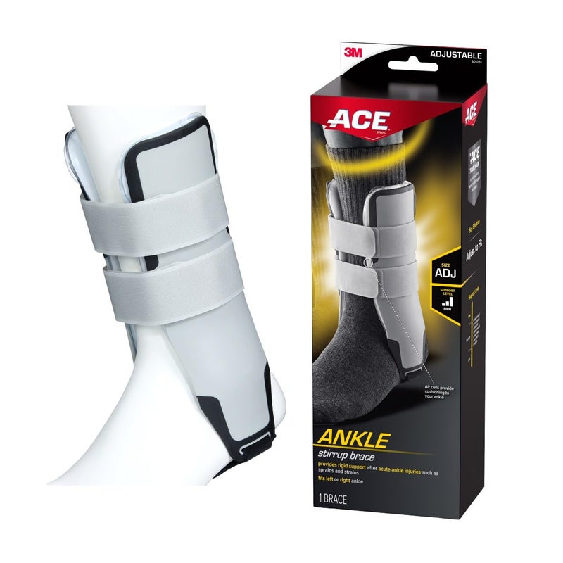 ACEâ„¢ Brand Adjustable Stirrup Ankle Brace, Left or Right Firm Support Ankle Brace for Sprained Ankles and Injury Recovery, Features Pre-Inflated and Adjustable Air Cells for Improved Comfort - Image 1