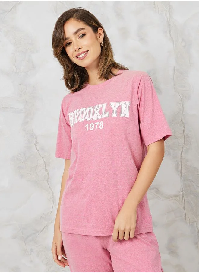 Styli Brooklyn Print T-Shirt & Solid Pyjama Set