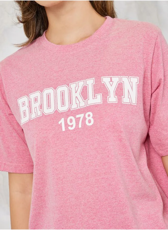 Styli Brooklyn Print T-Shirt & Solid Pyjama Set