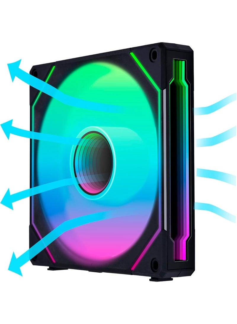 LIAN LI UNI FAN SL-Infinity Reverse 140mm ARGB PWM Case Fan, 1600RPM, 71.6CFM Airflow, 2.95mmH₂O Static Pressure, Infinity Mirror RGB, Fluid Dynamic Bearing, Modular Daisy-Chain, L-Connect 3 Compatible, Black | 14RSLIN1B - Image 3