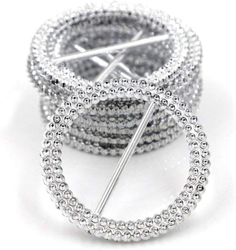 klarako 100 PCS Rhinestone Ribbon Slider Round Silver Crystal Rhinestone Buckle Clip Chair Sash Decorative Ribbon Slider Rhinestone Ribbon Buckle Clip for Wedding Celebration Banquet Invitation - Image 4
