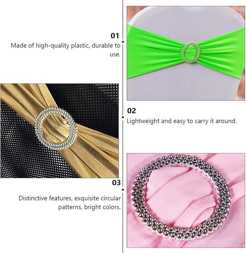 klarako 100 PCS Rhinestone Ribbon Slider Round Silver Crystal Rhinestone Buckle Clip Chair Sash Decorative Ribbon Slider Rhinestone Ribbon Buckle Clip for Wedding Celebration Banquet Invitation - Image 5