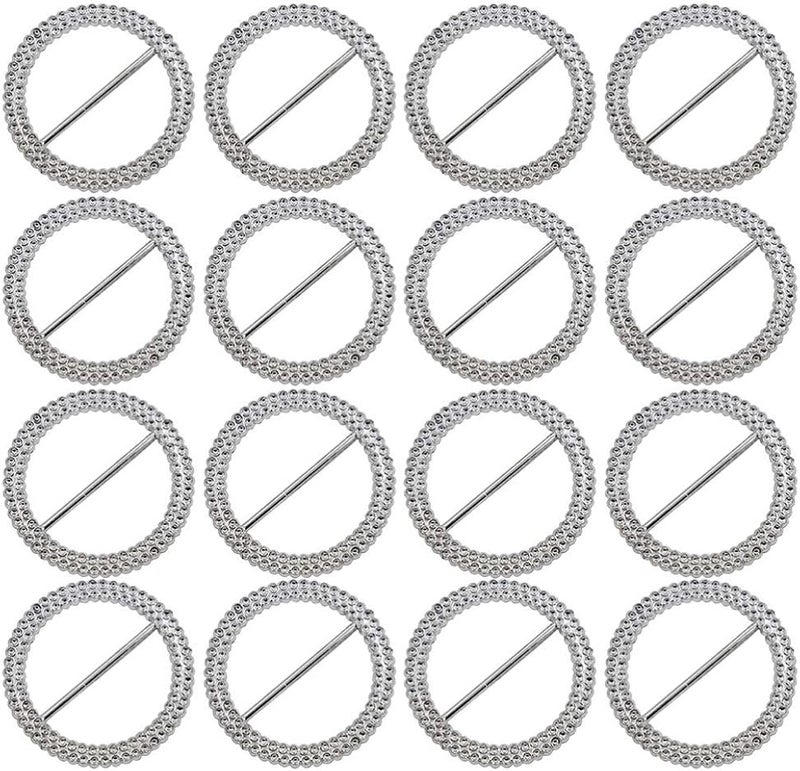 klarako 100 PCS Rhinestone Ribbon Slider Round Silver Crystal Rhinestone Buckle Clip Chair Sash Decorative Ribbon Slider Rhinestone Ribbon Buckle Clip for Wedding Celebration Banquet Invitation - Image 1