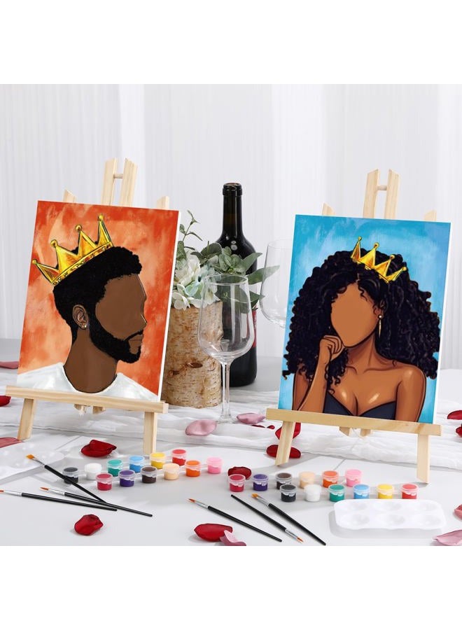 Dinifee 2 Pack Pre Drawn Canvas for Painting Sip and Paint Kit for Couple 8" x 10" Stretched Pre Printed Canvas Couples Date Night Art Party Adults Valentine Wedding Gift(Queen and King) - Image 2