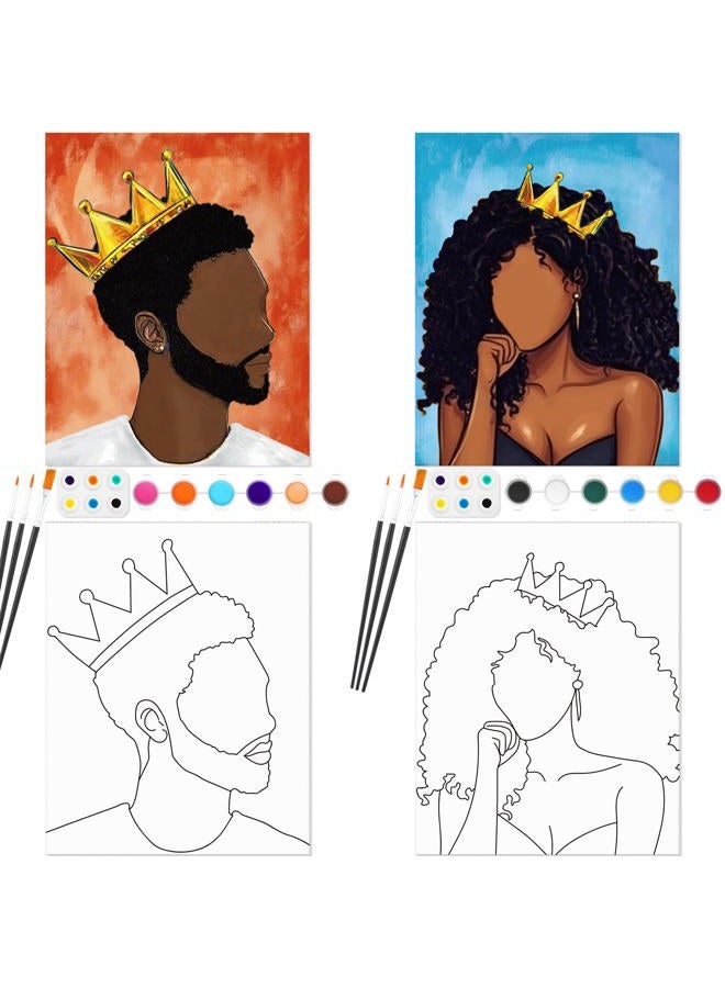 Dinifee 2 Pack Pre Drawn Canvas for Painting Sip and Paint Kit for Couple 8" x 10" Stretched Pre Printed Canvas Couples Date Night Art Party Adults Valentine Wedding Gift(Queen and King) - Image 1